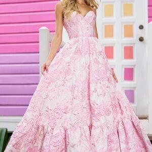 SHERRI HILL FLORAL BROCADE PROM DRESS 56055  ****IN THE COLOR BLUE*****